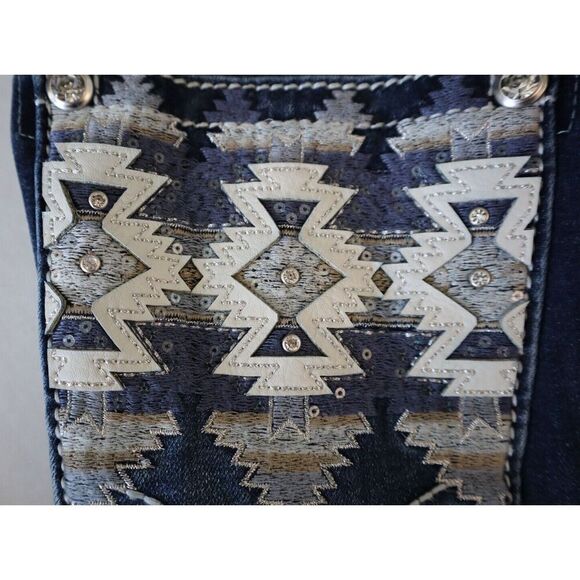 Miss Me M9176BV Women's Sz 27 Dark Blue Aztec Haze Mid-Rise Bootcut Jeans - Picture 11 of 14
